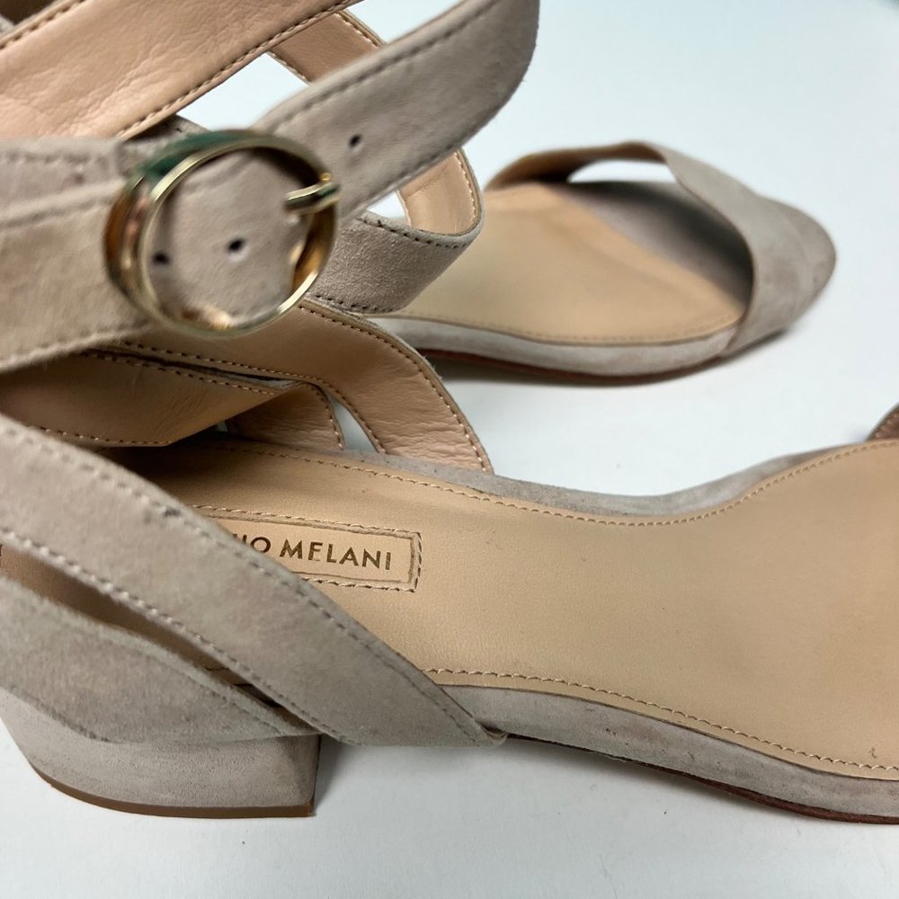 Antonio Melani SIZE 9.5 Mabbela Leather Ankle Strap Taupe Gray Tan Sandals Block - Picture 5 of 12